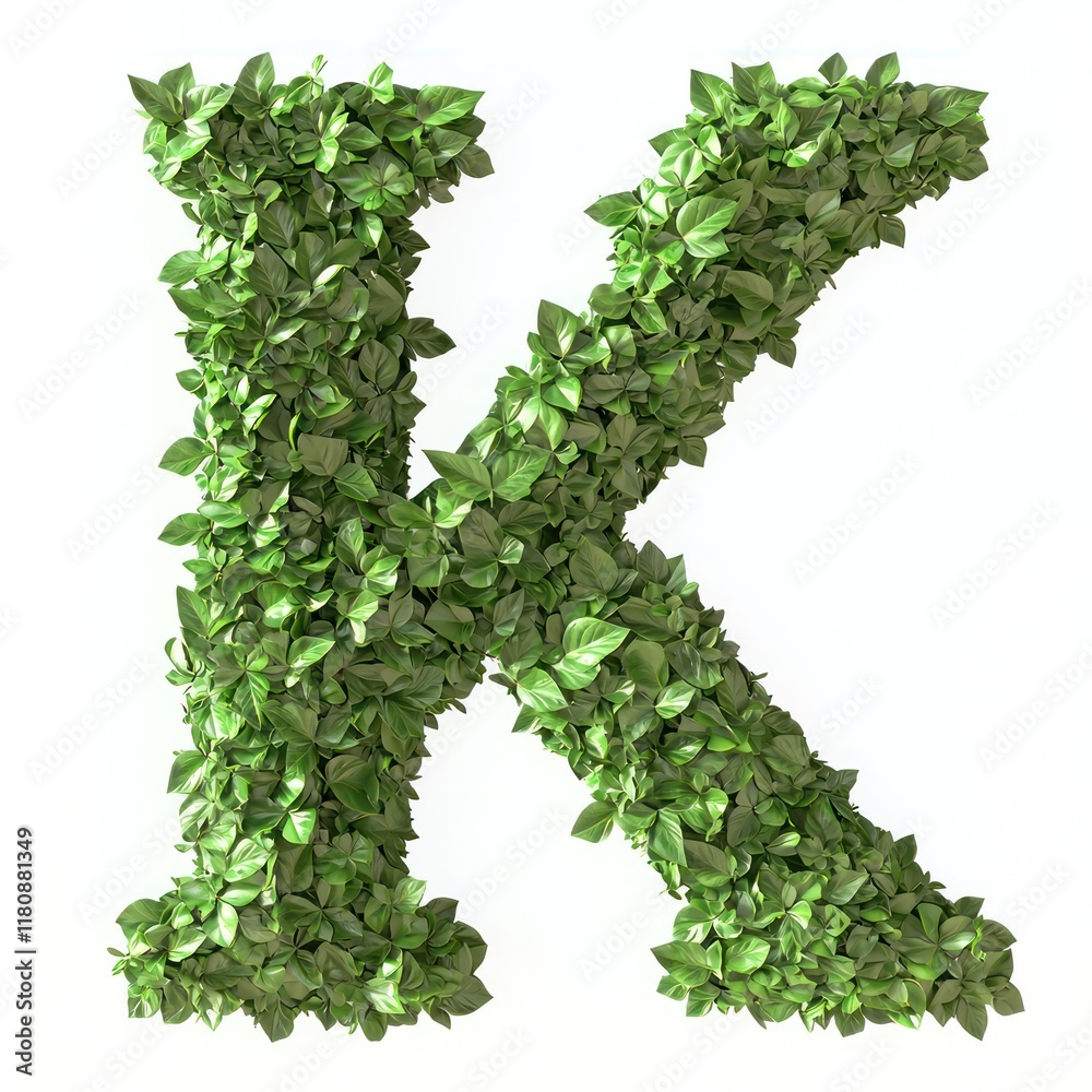 Leafy green K, bold and textured, presented on a white surface. Leafy green K, bold and textured, presented on a white surface.