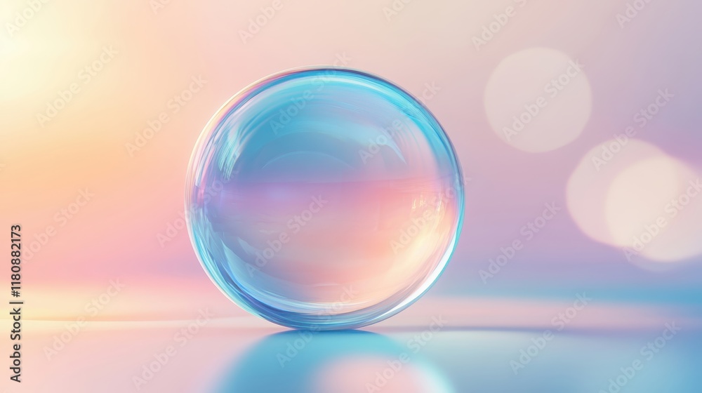 A clear, round, blue sphere with a rainbow pattern on it A clear, round, blue sphere with a rainbow pattern on it