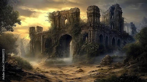 Forgotten Ruins at Sunset: A Mystical Landscape