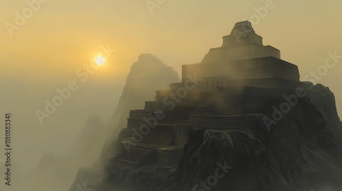Mystical Mountaintop Temple at Sunrise