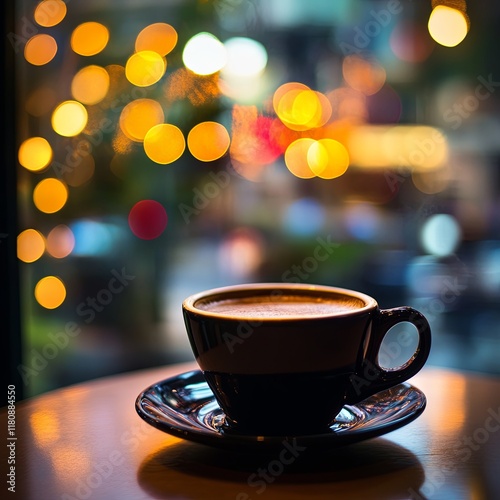 Wallpaper Mural a cup of coffee on the table in the cafe coffee shop, in colorful blurred bokeh background, black coffee cup Torontodigital.ca