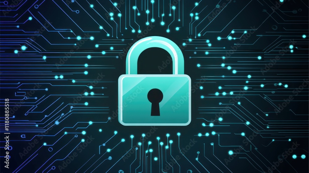 Cybersecurity: Digital Lock on Circuit Board, Data Protection, Network Security, Privacy, Safeguarding Information, Technology, Encryption, Digital Fortress Cybersecurity: Digital Lock on Circuit Board, Data Protection, Network Security, Privacy, Safeguarding Information, Technology, Encryption, Digital Fortress