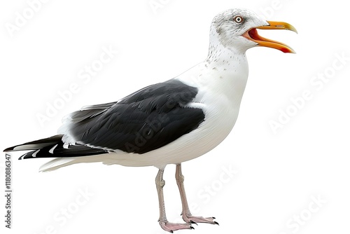 Detailed Picture of Seagull Open Beak Isolated on Transparent Background