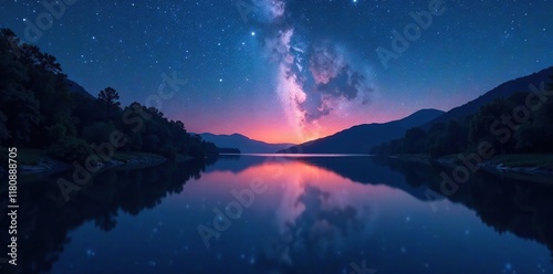 Wallpaper Mural a starry night sky reflected in the river's calm surface, peaceful evening, river, reflective surface Torontodigital.ca