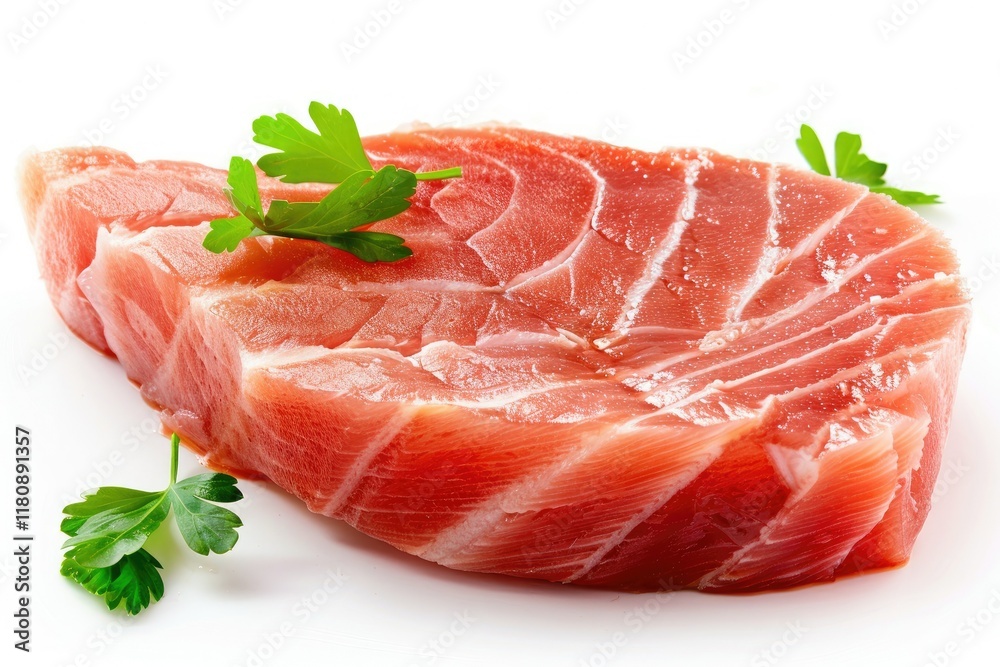 Fresh Tuna Fish Steak Isolated on White Background for Seafood Cooking or Menu Design Fresh Tuna Fish Steak Isolated on White Background for Seafood Cooking or Menu Design