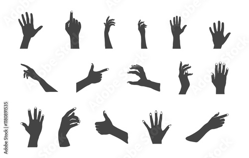 Hand silhouette, Hand svg, Hand gesture silhouette, Hand gesture svg, Hand gesture vector illustration.