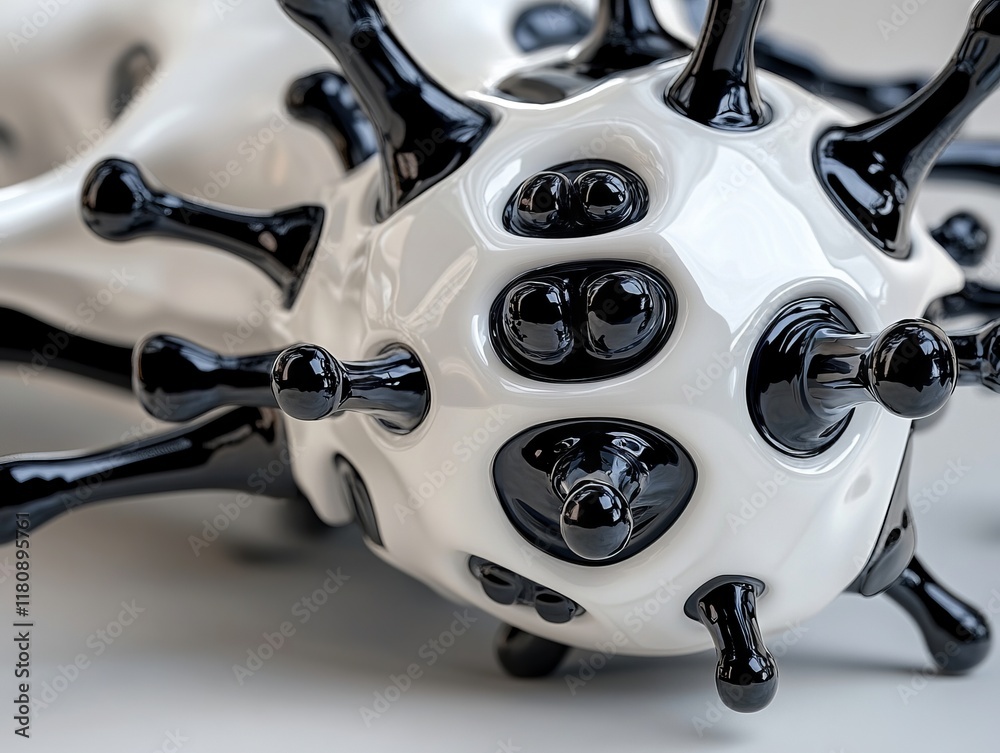 Fototapeta premium A close up of a black and white coronavirus on a white surface