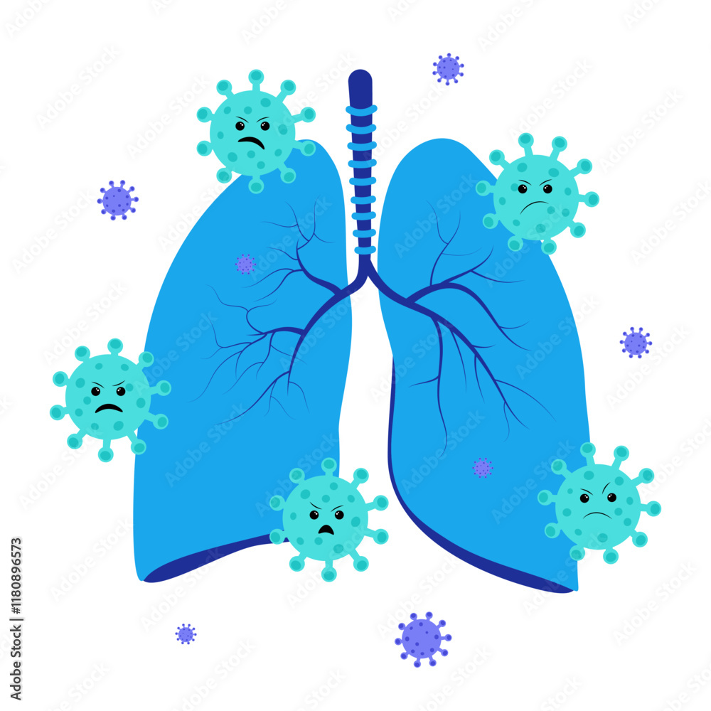 Obraz premium Human metapneumovirus or hMPV. Virus affect the lungs. Flat vector illustration. Medical banner, poster.