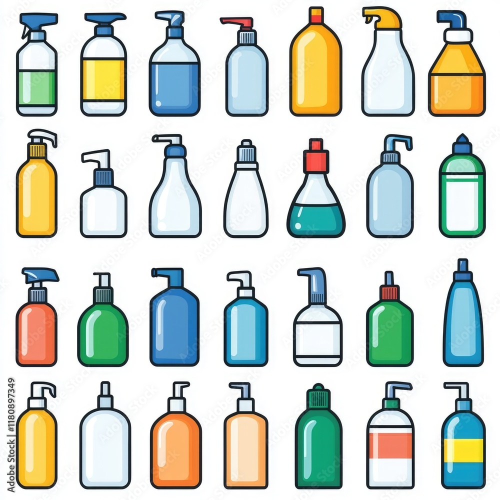 Collection of Colorful Soap and Liquid Bottles: A Variety of Shapes, Sizes, and Styles for Packaging Design and Graphic Resources Collection of Colorful Soap and Liquid Bottles: A Variety of Shapes, Sizes, and Styles for Packaging Design and Graphic Resources