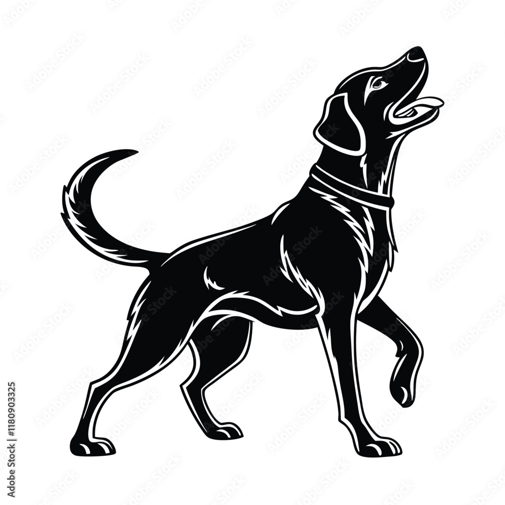Powerful Hunting Dog Silhouette, Black and White Illustration Powerful Hunting Dog Silhouette, Black and White Illustration
