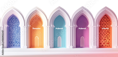 Vector illustration of Ramadan and Muslim windows with text 