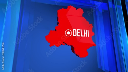 Delhi map design with red and blue background animation photo