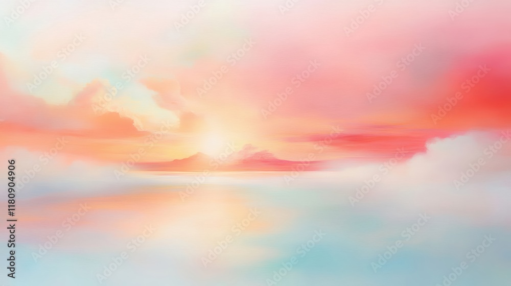 Obraz premium A painting of a sunset with pink and blue colors
