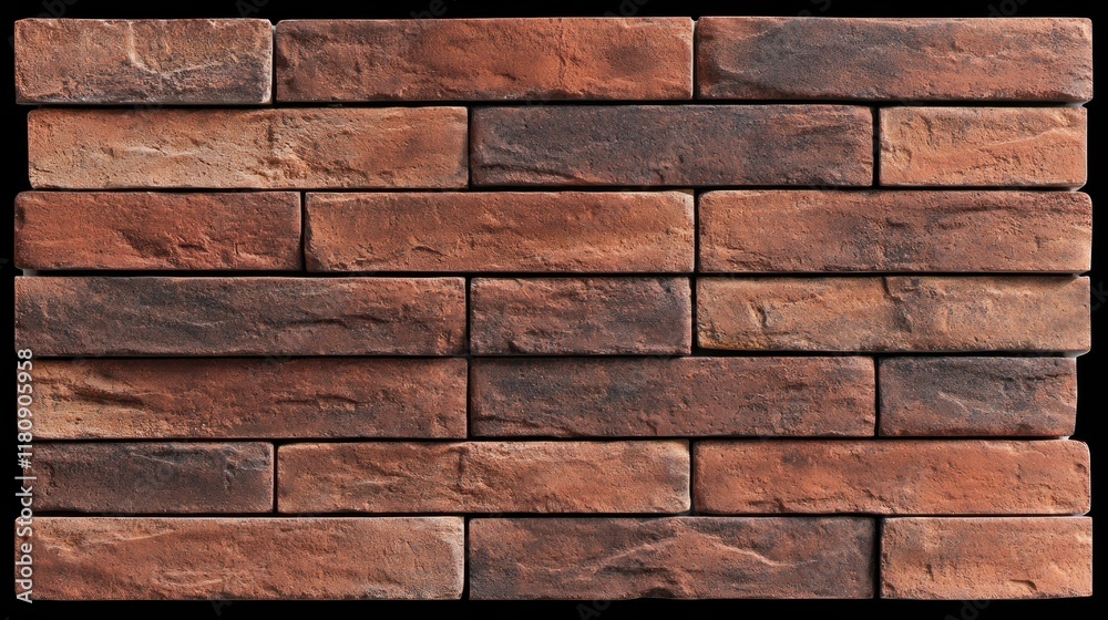 A textured wall made of rectangular reddish-brown stone bricks arranged in a pattern. A textured wall made of rectangular reddish-brown stone bricks arranged in a pattern.