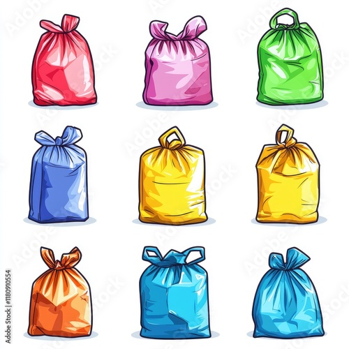 Colorful Plastic Garbage Bags: A Vector Illustration Collection for Waste Management and Recycling Designs photo