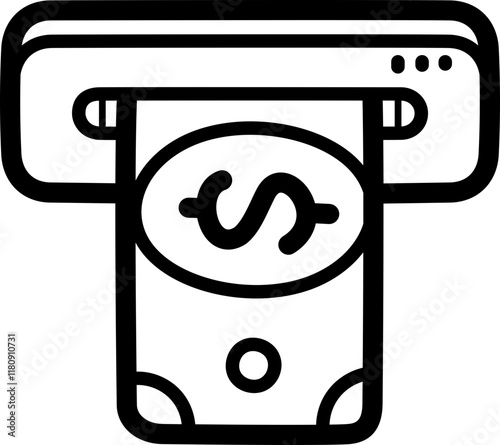 Atm withdrawal doodle vector icon and illustration