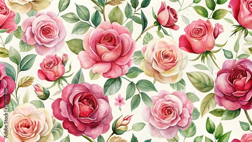 Elegant Watercolor Rose Floral Pattern Design for Fabric, Wallpaper, and Stationery