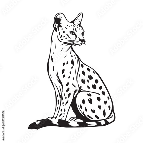 Serval Cat Vector Illustration Isolated on White Background Stock Vector