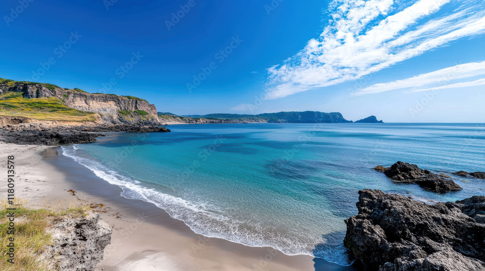 stunning coastal view featuring clear blue waters, rocky shores, and cliffs stunning coastal view featuring clear blue waters, rocky shores, and cliffs