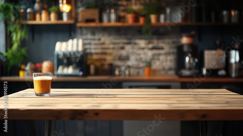 Wallpaper Mural An empty wooden table set against a serene backdrop of a lush green forest under a clear blue sky. Torontodigital.ca