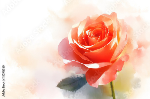 Red rose in watercolor style, isolated on white background.