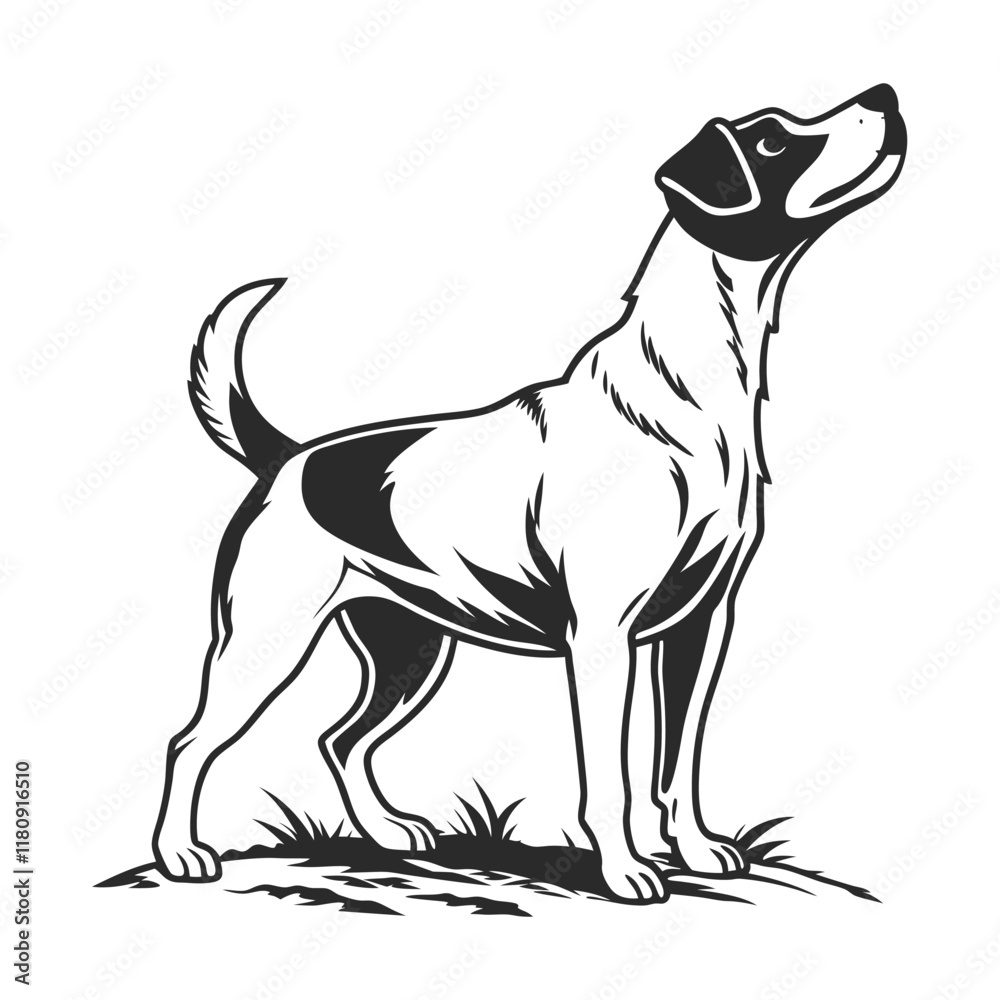 Obraz premium Powerful Hunting Dog Silhouette, Black and White Illustration