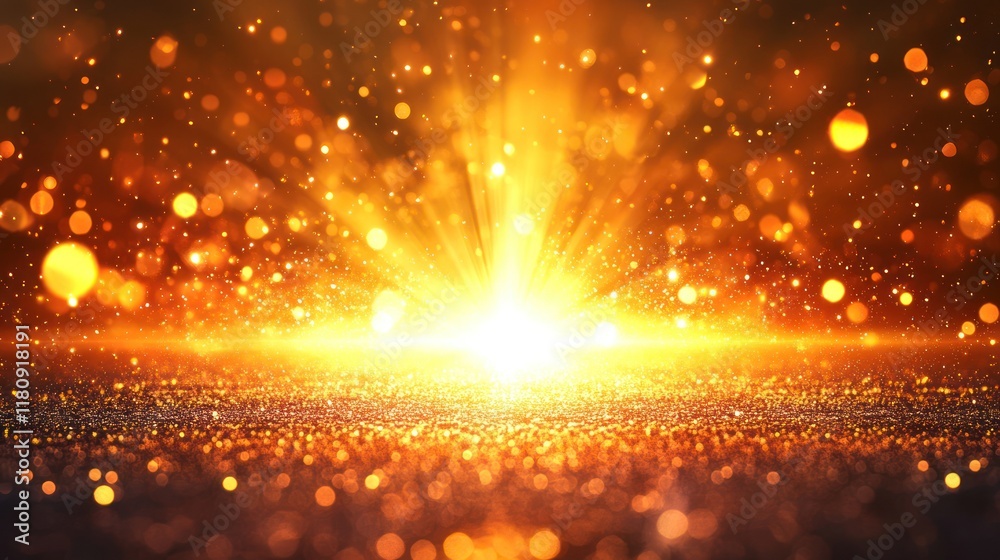 Naklejka premium Golden light burst sparkle background