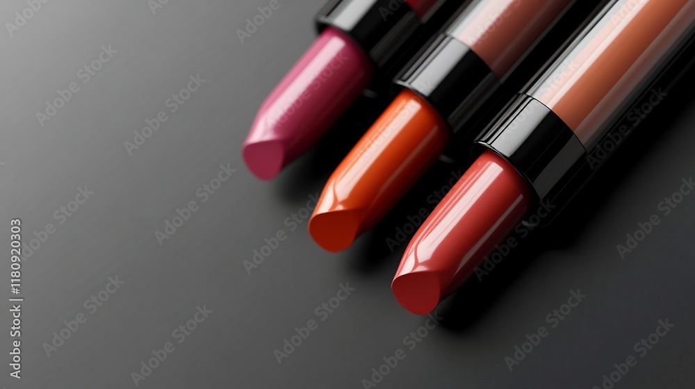 Three Luxurious Lipsticks: A Close-Up of Vibrant Shades Three Luxurious Lipsticks: A Close-Up of Vibrant Shades