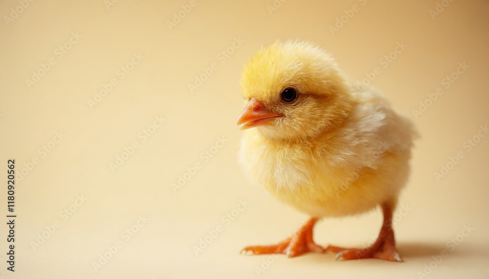 Adorable fluffy yellow chick standing on a soft background Adorable fluffy yellow chick standing on a soft background