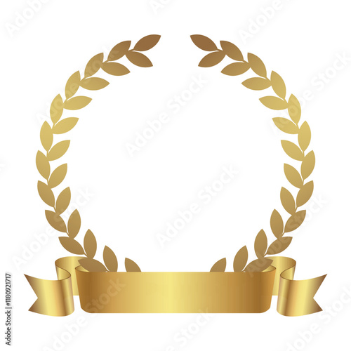 Laurel wreath with gold ribbon on white background. Golden laurel wreath with ribbon.Vector laurel wreath.