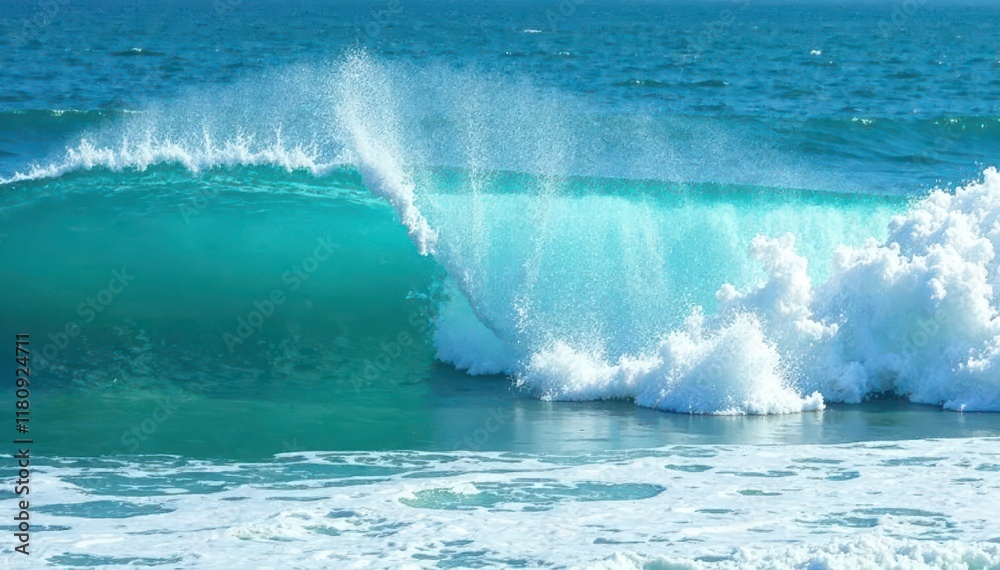Vibrant turquoise ocean waves crash, white foam crests , wave texture, foam Vibrant turquoise ocean waves crash, white foam crests , wave texture, foam