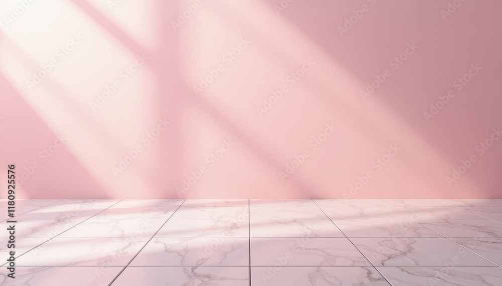 A polished tile floor with a pastel pink gradient background for gentle product photography. A polished tile floor with a pastel pink gradient background for gentle product photography.