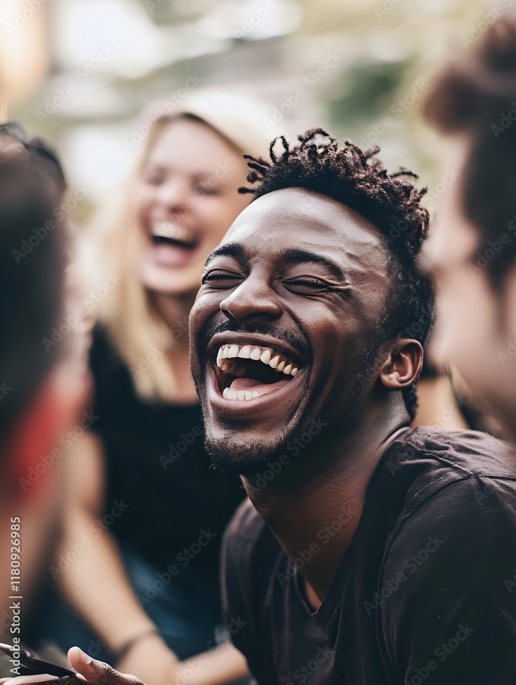 A photo of a man laughing uncontrollably at a joke with his friends. A photo of a man laughing uncontrollably at a joke with his friends.
