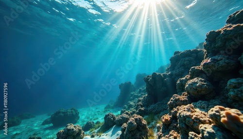 Wallpaper Mural Deep blue sea, cloud shadows, sunlight dappling underwater rocks, deep, dark Torontodigital.ca