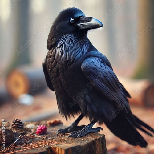 Similar to crows ravens are scavengers that feed on human food w photo