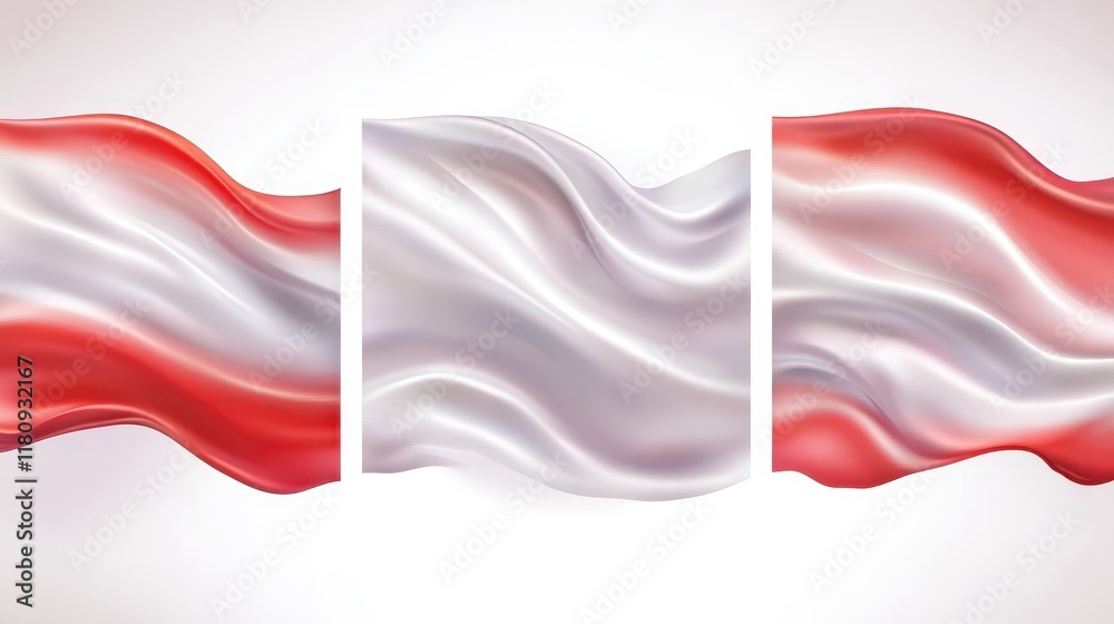 Fototapeta premium Three flags with red and white stripes