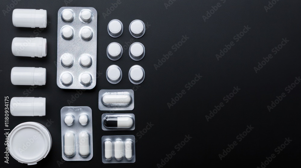 Set of medicines pills and medical supplies used for treating illnesses Set of medicines pills and medical supplies used for treating illnesses