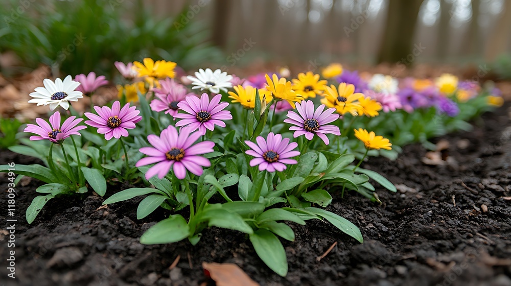 Vibrant Flowers in a Garden Bed Vibrant Flowers in a Garden Bed