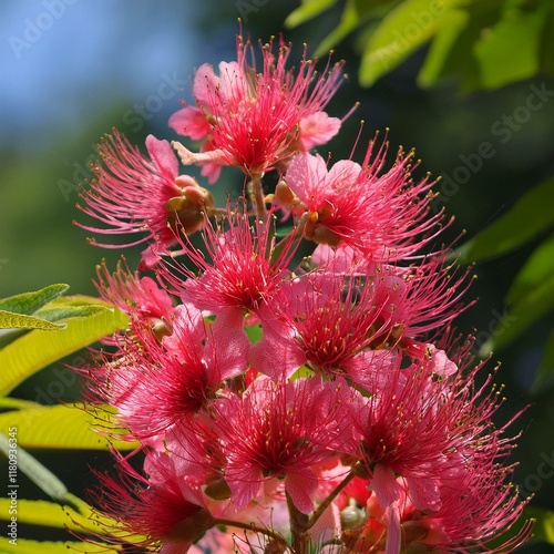 ベニバナトチノキは春に咲く花で赤とピンクの花びらが混ざっていて小花が集まって咲いている
