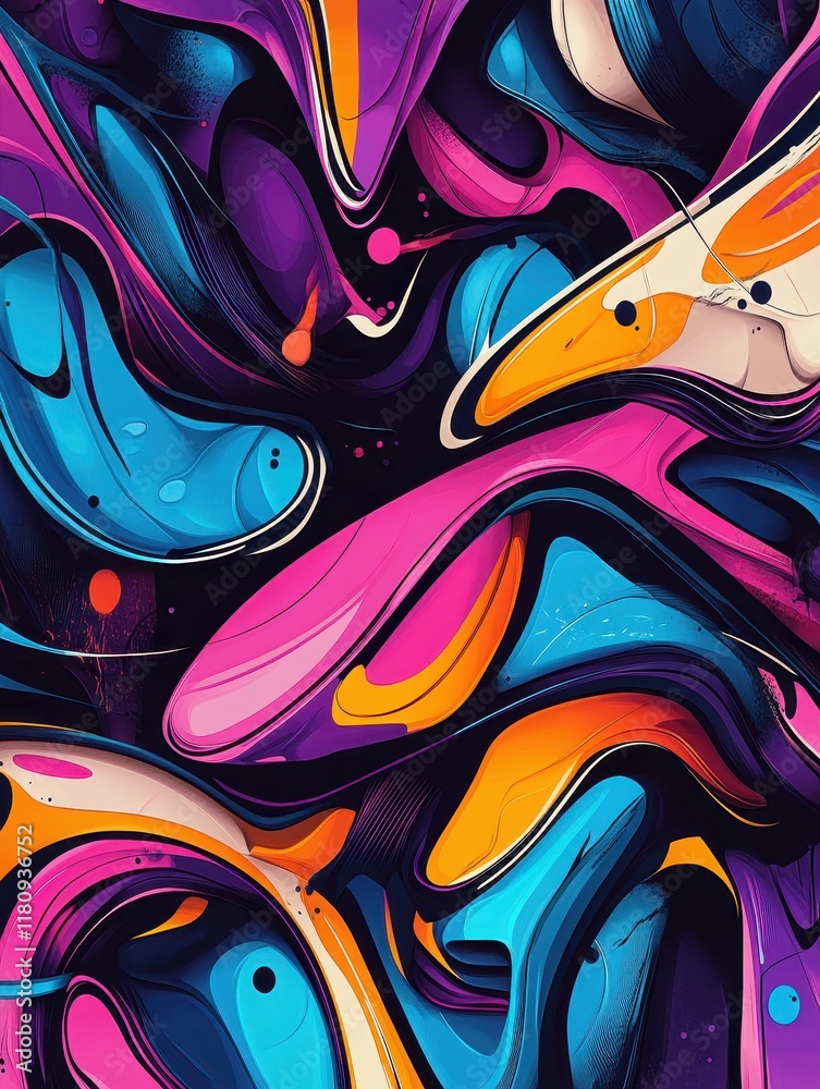 Obraz premium Vibrant abstract art design digital canvas colorful swirls modern aesthetic close-up view creative expression