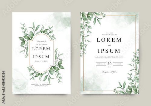 Elegant green plants arranged for wedding invitation card set