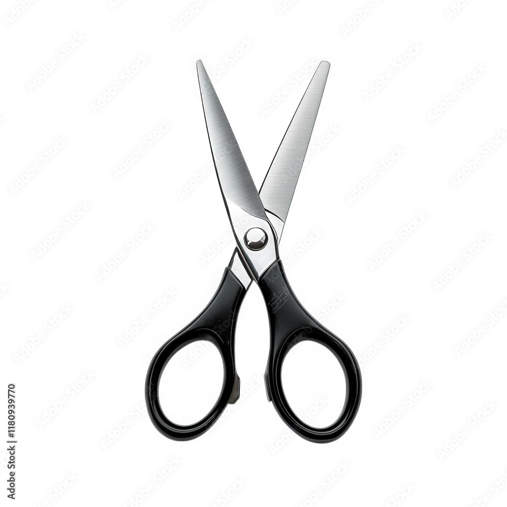 a pair of stainless steel scissors with a black handle. positioned against a plain white background scissors are commonly used for cutting paper. fabric. and other materials. serving both practical an a pair of stainless steel scissors with a black handle. positioned against a plain white background scissors are commonly used for cutting paper. fabric. and other materials. serving both practical an