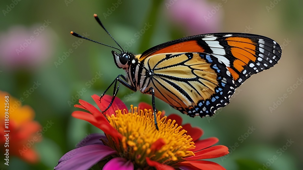 Fototapeta premium Close-up of a butterfly resting on a vibrant flower