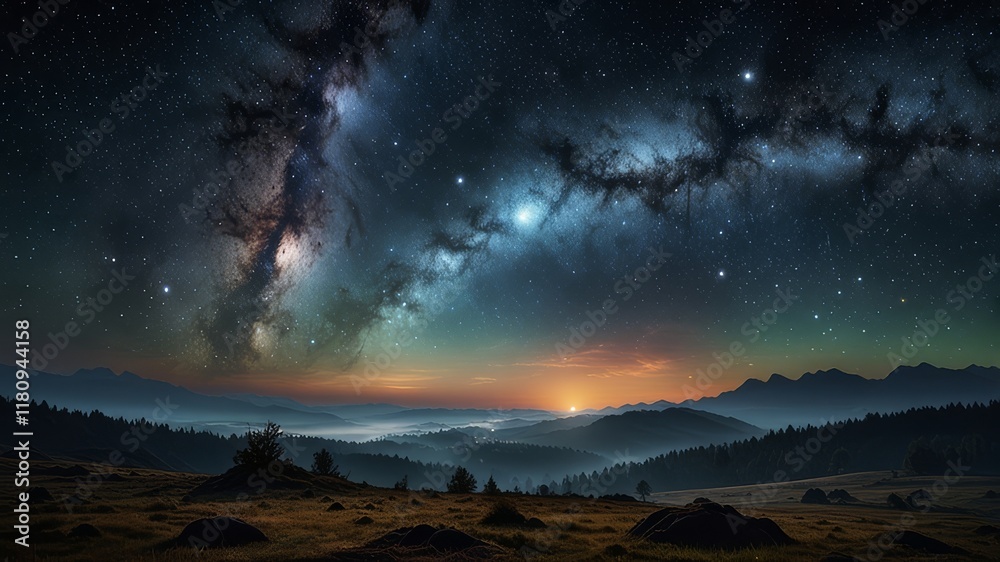 Fototapeta premium Mysteriöse Weltraumlandschaft mit leuchtenden Nebeln, fernen Planeten und kosmischen Strukturen - eine faszinierende Reise durch unbekannte Galaxien