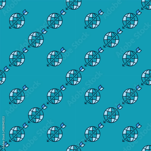 Earth and Arrow vector Multipolarity blue seamless pattern