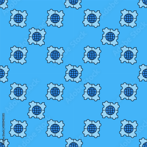 Earth in Puzzle vector Multipolarity blue seamless pattern