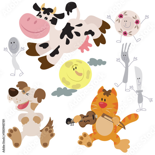 Cute nursery rhyme vector cartoon illustration