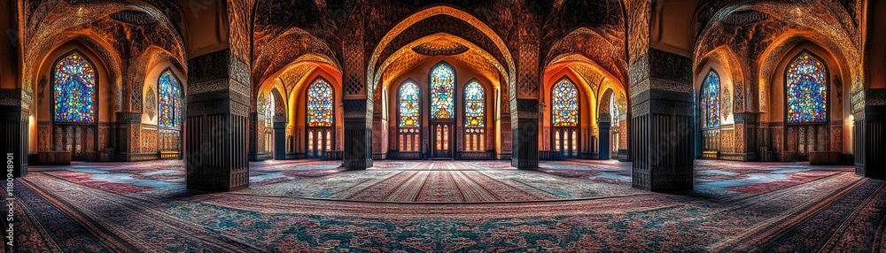 Obraz premium A beautifully designed interior space with stained glass windows and ornate architecture.
