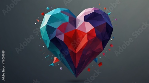 Geometric heart vector with low-poly style