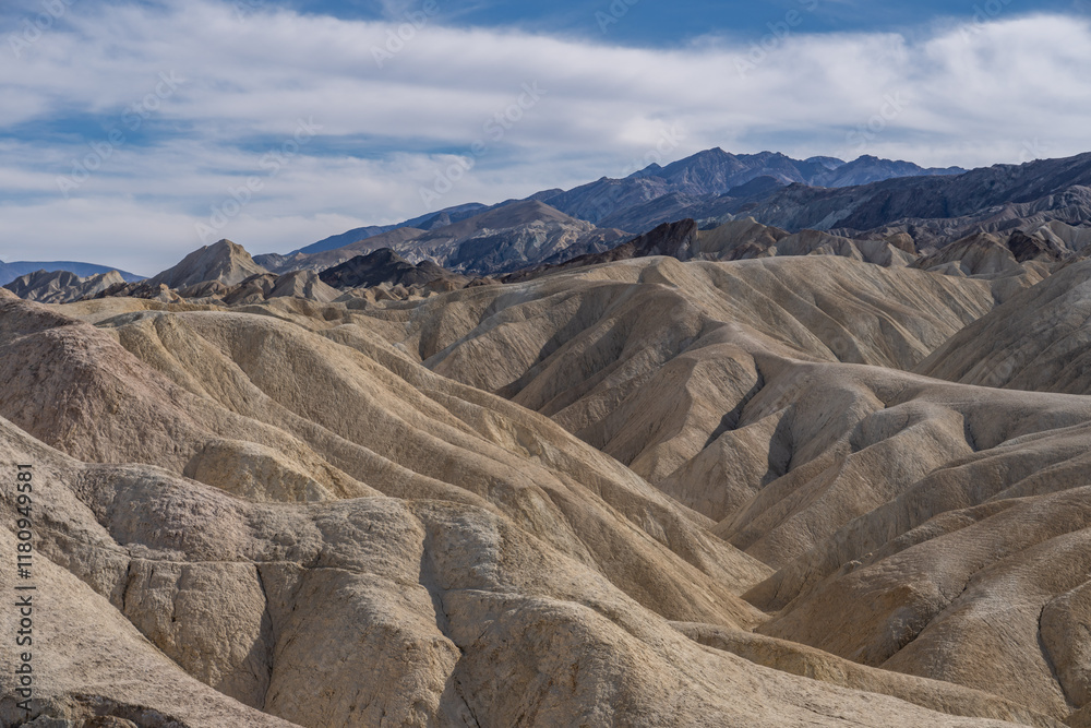Fototapeta premium Zabriskie Point, Death Valley National Park, California. Playa and playa margin rocks of Furnace Creek basin ( Pliocene to upper Milocene) with Upper and middle conglomerates.